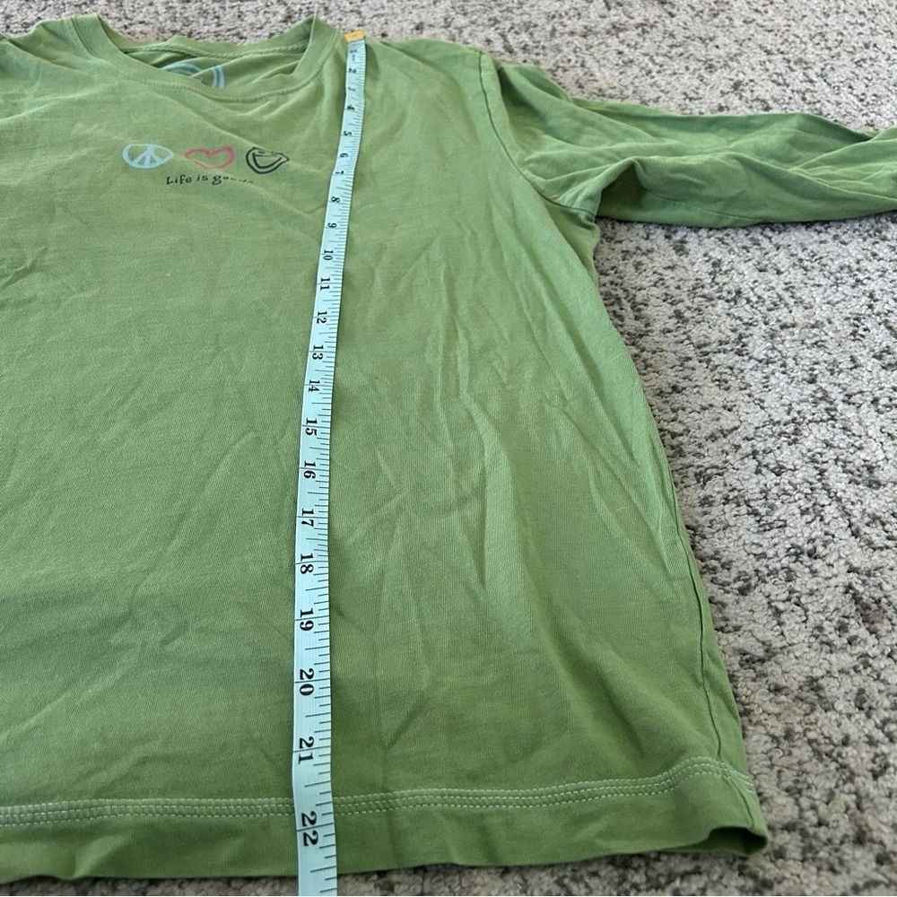Life is Good 100% Cotton Green Peace & Heart Print Long Sleeve Tee Size Small - Picture 8 of 8